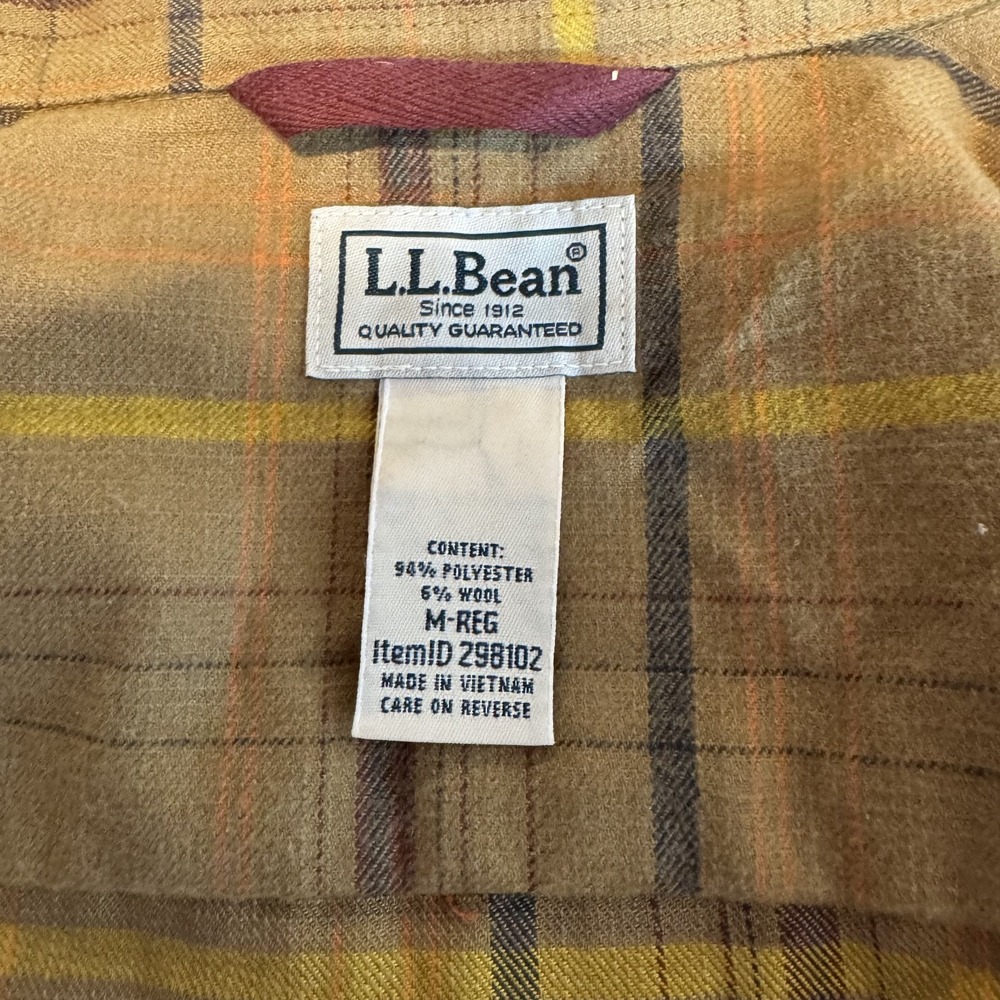 LL BEAN Snap Front Wool Blend Plaid Flannel Shirt Size Medium Hiking Outdoors - Picture 3 of 7